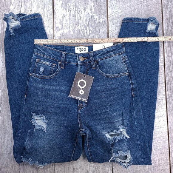 Insane Gene Jeans Womens 5 26 Boyfriend High Waisted Distressed Denim Biker - Picture 3 of 12